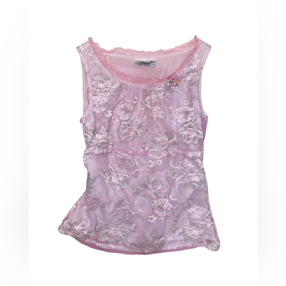 Pink Lace Floral Sleeveless Top